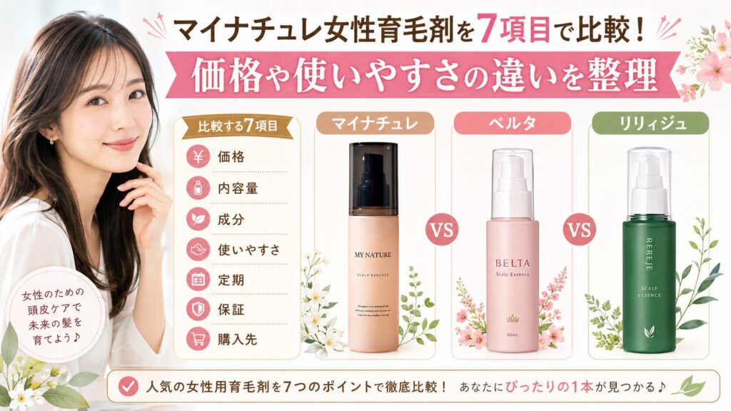 マイナチュレ女性育毛剤を7項目で比較