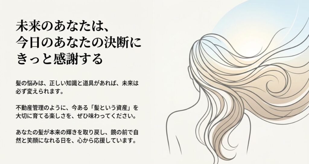 正しい知識と道具で未来を変えられることを伝え、読者を応援するメッセージスライド
